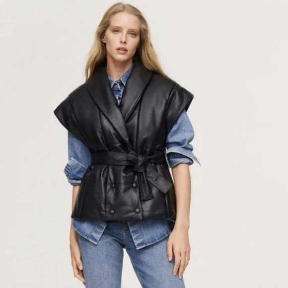 Jason Wu Black Faux Smooth Leather Vest with Belt - Picture 10 of 10